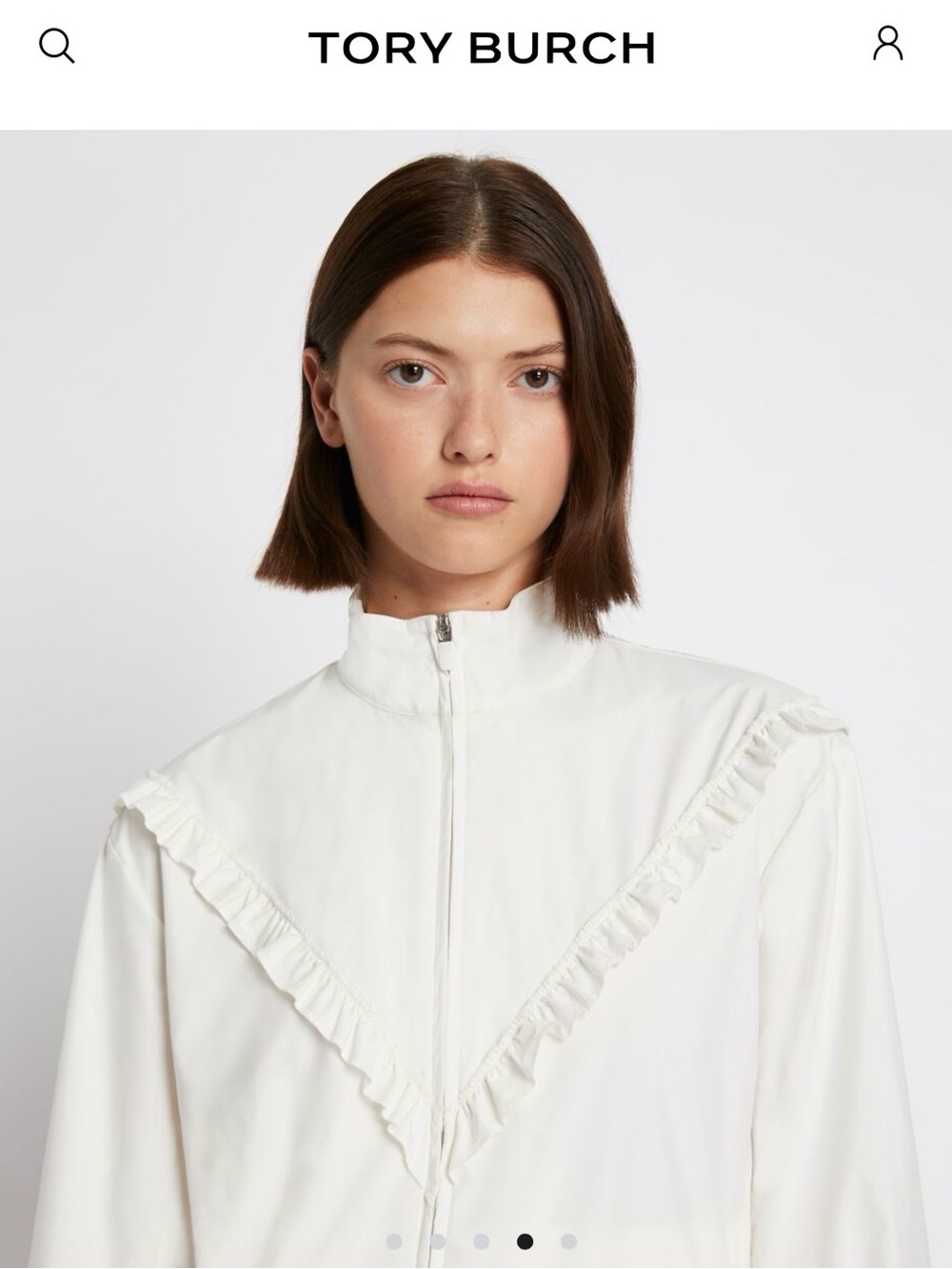 Tory Burch Off-White Ruffle-Trim Zip Jacket